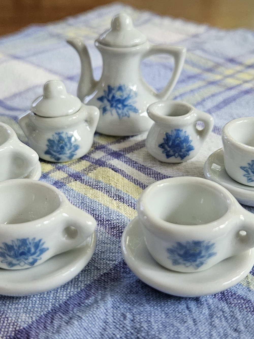 VTG 13 PC Miniature Ceramic Tea Set with Blue Floral Motif